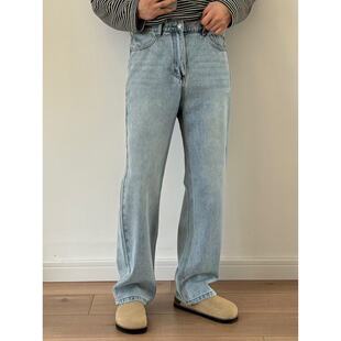 XT2025夏季新款美式高街浅色牛仔裤简约百搭直筒宽松休闲阔腿裤男