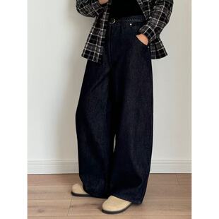 XT2025秋冬新品美式复古阔腿直筒原蓝牛仔裤休闲宽松弯刀拖地长裤