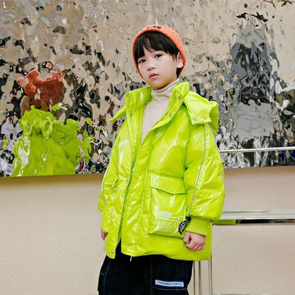 男童亮面免洗羽绒服2023新款洋气中长款加厚冬季中大童女童冬装