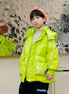 男童亮面免洗羽绒服2023新款洋气中长款加厚冬季中大童女童冬装