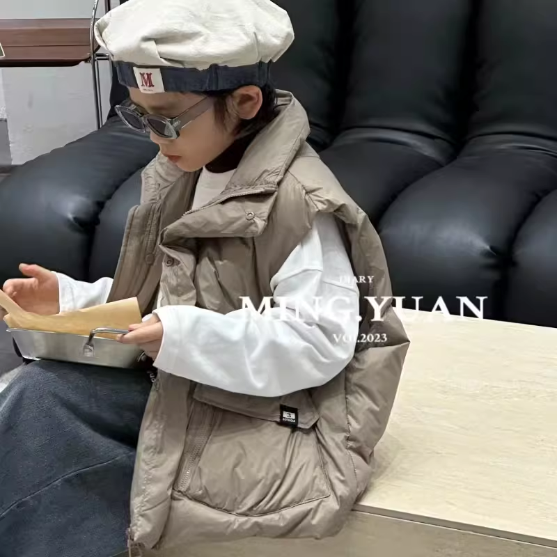 儿童羽绒马甲男童外穿女童洋气宝宝中大童秋冬轻薄白鸭绒坎肩外套