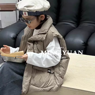 儿童羽绒马甲男童外穿女童洋气宝宝中大童秋冬轻薄白鸭绒坎肩外套