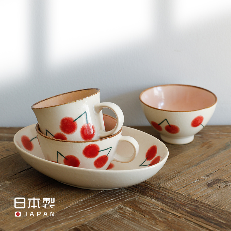 日本进口陶瓷杯马克杯美浓烧樱桃系列餐盘点心盘咖啡杯牛奶杯 餐饮具 碗 原图主图