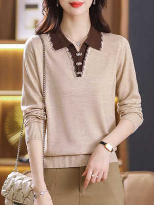 妈妈秋装长袖t恤翻领外穿