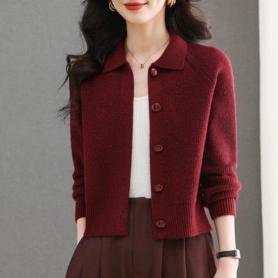 春秋季短款翻领毛衣小外套女装