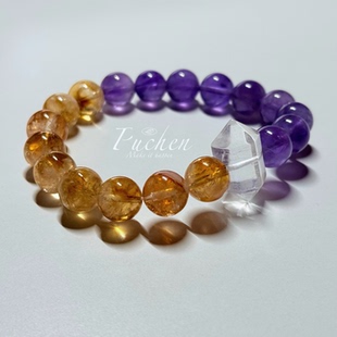 「紫金光枢」内核稳定财气壮/紫水晶黄塔晶白水自信配得感女手串