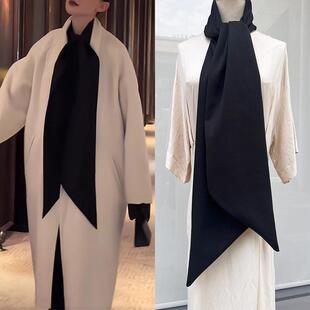 黑色尖角围巾女款2025新款冬配大衣的围巾高级感设计感小众气质款