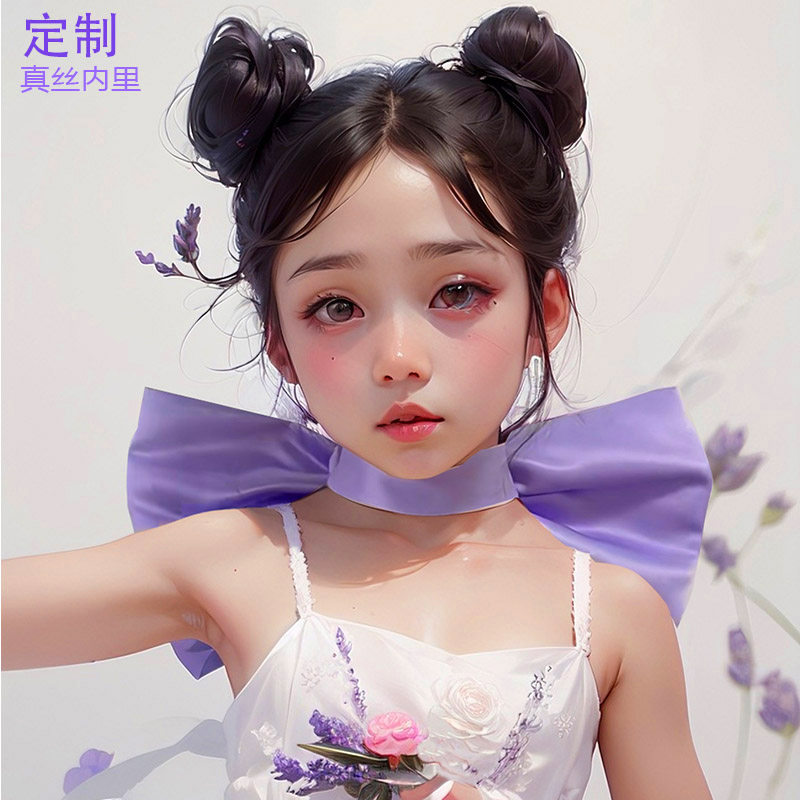 儿童款紫色蝴蝶结图多盖洛蝴蝶结颈带项链汤姆猫配饰真丝颈饰大号