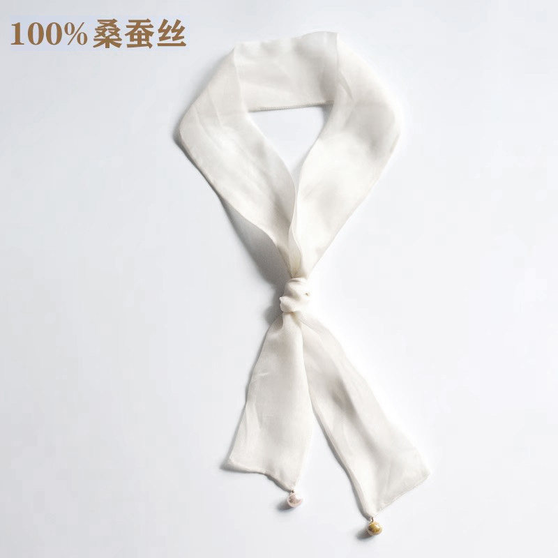 纯色飘带装饰丝巾夏季搭配T恤薄款女颈带脖子配饰钉珠发带仙气