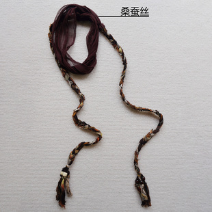 2025新款百搭咖色女长条丝巾拼接森系毛边装饰围巾叠穿围脖配饰