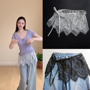 明星同款蕾丝屁帘叠穿腰带女高级感配牛仔裤百搭装饰腰封腰间配饰