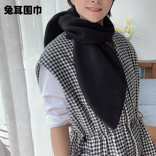 兔耳朵外套搭配毛呢大衣的围巾女冬季黑色卫衣毛衣配饰2025新款