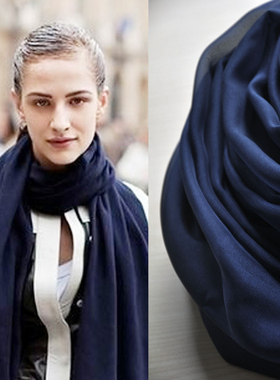 春秋皇室蓝色纯色真丝围巾围脖丝巾女百搭桑蚕丝空调披肩长款纱巾