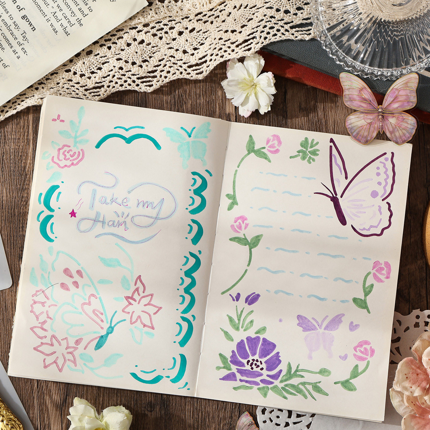 蝴蝶花卉镂空手抄报模板防水