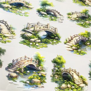 手帐分装胶带k86清荷小桥江月令荷花叶树PET古风素材账手机壳贴纸