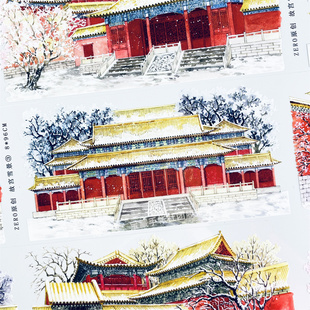 手帐分装胶带u49故宫雪景3zero阁楼造景古风PET素材账流麻diy贴纸