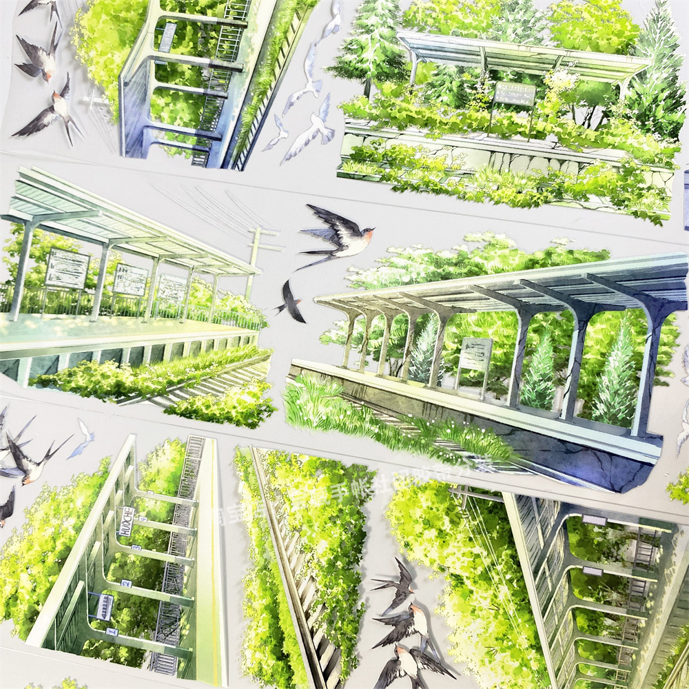 手帐分装胶带a928光影沐轨景物志高铁古风PET素材账流麻贴纸咕卡