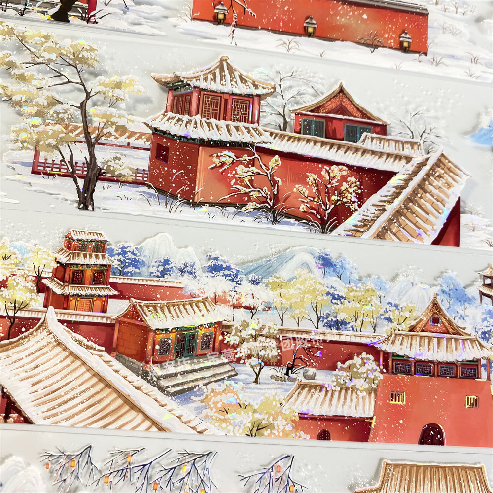 手帐分装胶带y33紫禁卧雪李富贵雪景故宫古风PET素材账手机壳贴纸
