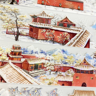 手帐分装胶带y33紫禁卧雪李富贵雪景故宫古风PET素材账手机壳贴纸