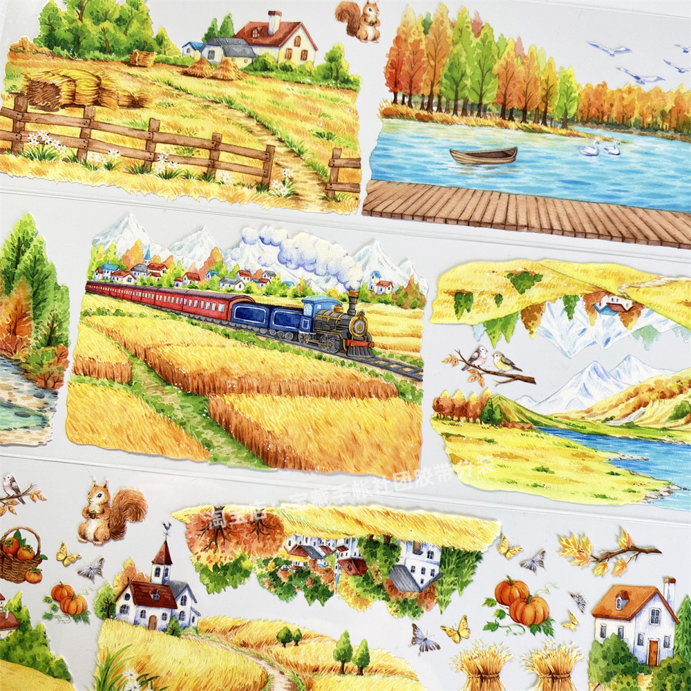 手帐分装胶带a946风吹麦浪筒子造物社古风PET素材账流麻贴纸咕卡