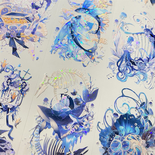 手帐分装胶带m10塞壬悲歌巫女海洋鲸鱼骨PET古风素材账手机壳贴纸