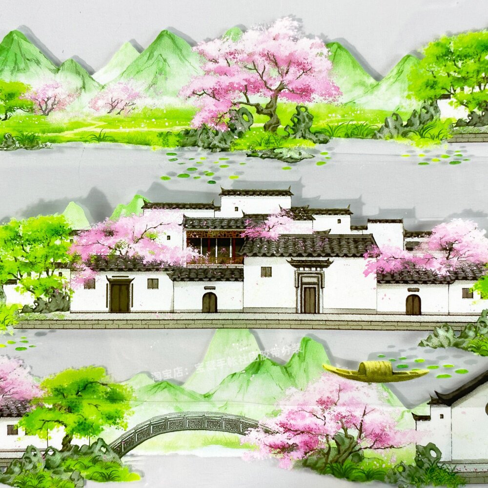 手帐分装胶带春水人家zero古建筑杨柳古风PET素材账流麻贴纸咕卡