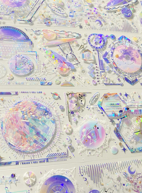 手帐分装胶带h63EDM Planet studioVI PET星球科技素材账流麻贴纸