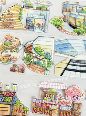 手帐分装胶带b086廊间漫步星野研究所电梯古风PET素材流麻diy贴纸