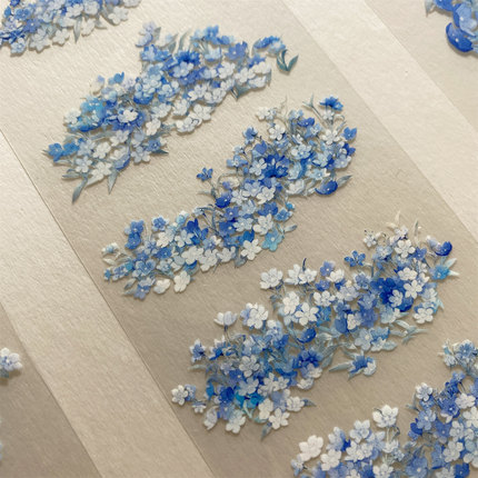 手帐分装胶带b47喜林草ZERO原创蓝色白花pet古风素材账流麻贴纸咕