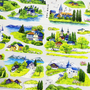 手帐分装 田园PET古风素材账流麻贴纸 胶带a694德国小镇景物志欧式