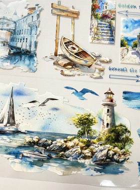 手帐分装胶带n73潮起五宝文创港口船小镇PET古风素材账手机壳贴纸