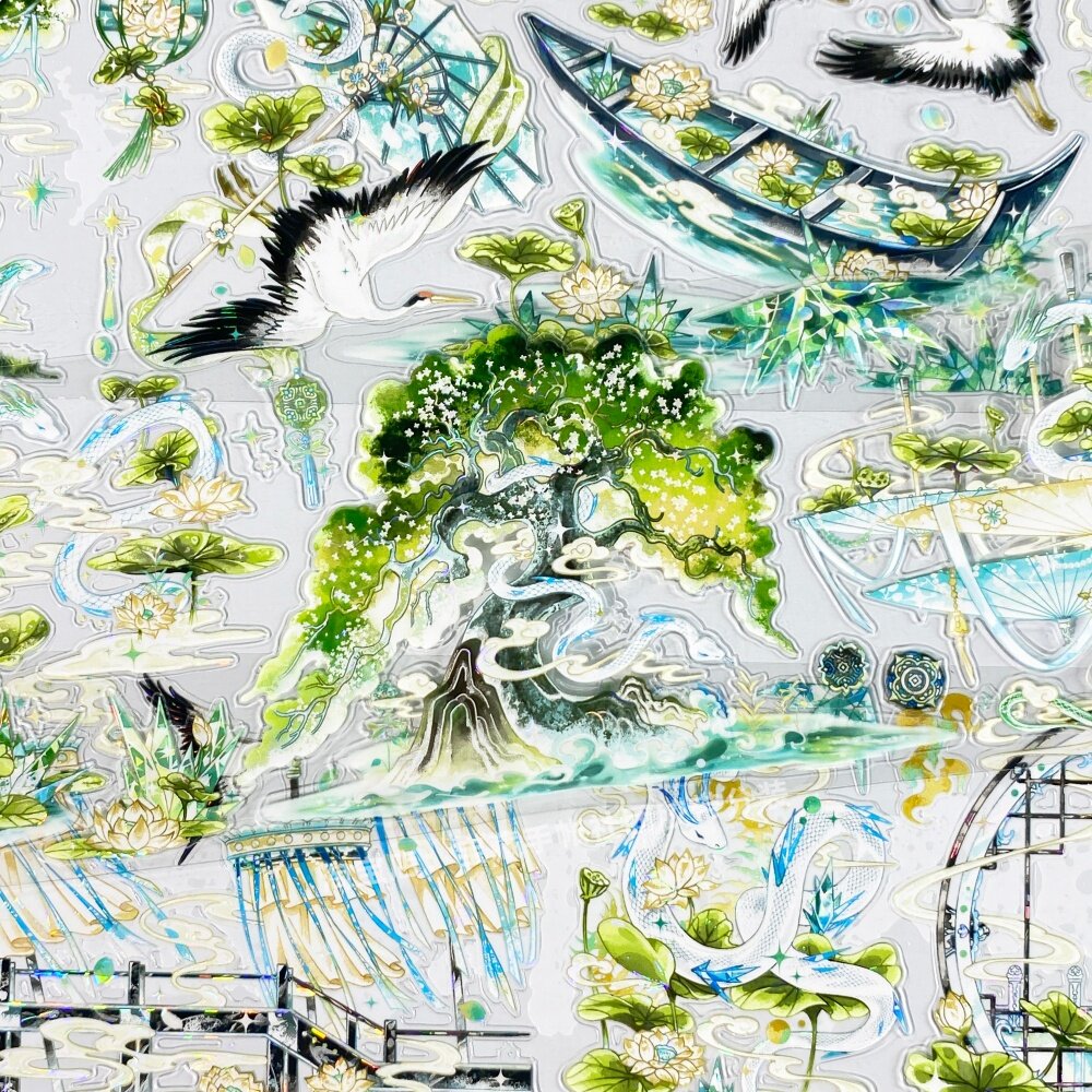 手帐分装胶带国风志白蛇巫女sama事务所切膜PET素材账流麻diy贴纸