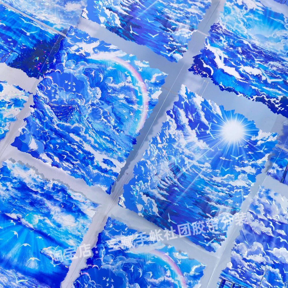 手帐分装胶带青空之境李富贵蓝天白云海鸥PET素材账手机壳贴纸