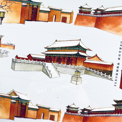 手帐分装胶带u47故宫雪景zero紫荆城楼古风PET素材账流麻diy贴纸