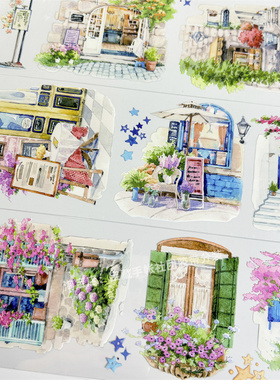 手帐分装胶带a819欧城风情NEW手帐房屋古风PET素材账流麻diy贴纸