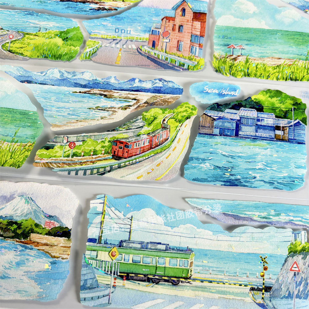 手帐分装胶带a329看海日记小隐于野公路古风PET素材账手机壳贴纸