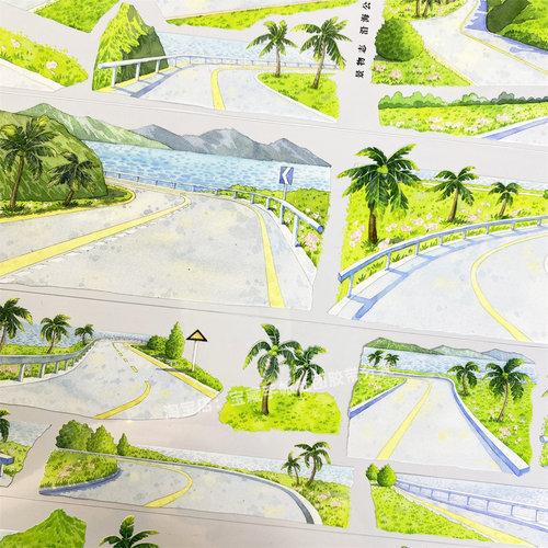 手帐分装胶带a932沿海公路景物志马路古风PET素材账流麻贴纸咕卡