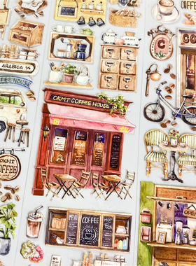 手帐分装胶带q58咖啡馆新七天店铺小清晰PET风素材账流麻贴纸咕卡