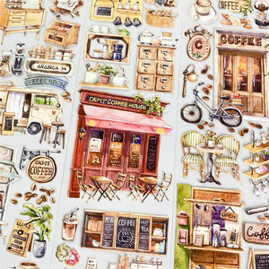 手帐分装胶带q58咖啡馆新七天店铺小清晰PET风素材账流麻贴纸咕卡