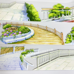 手帐分装 胶带a689沿湖步道景物志护栏过道PET古风素材账流麻贴纸