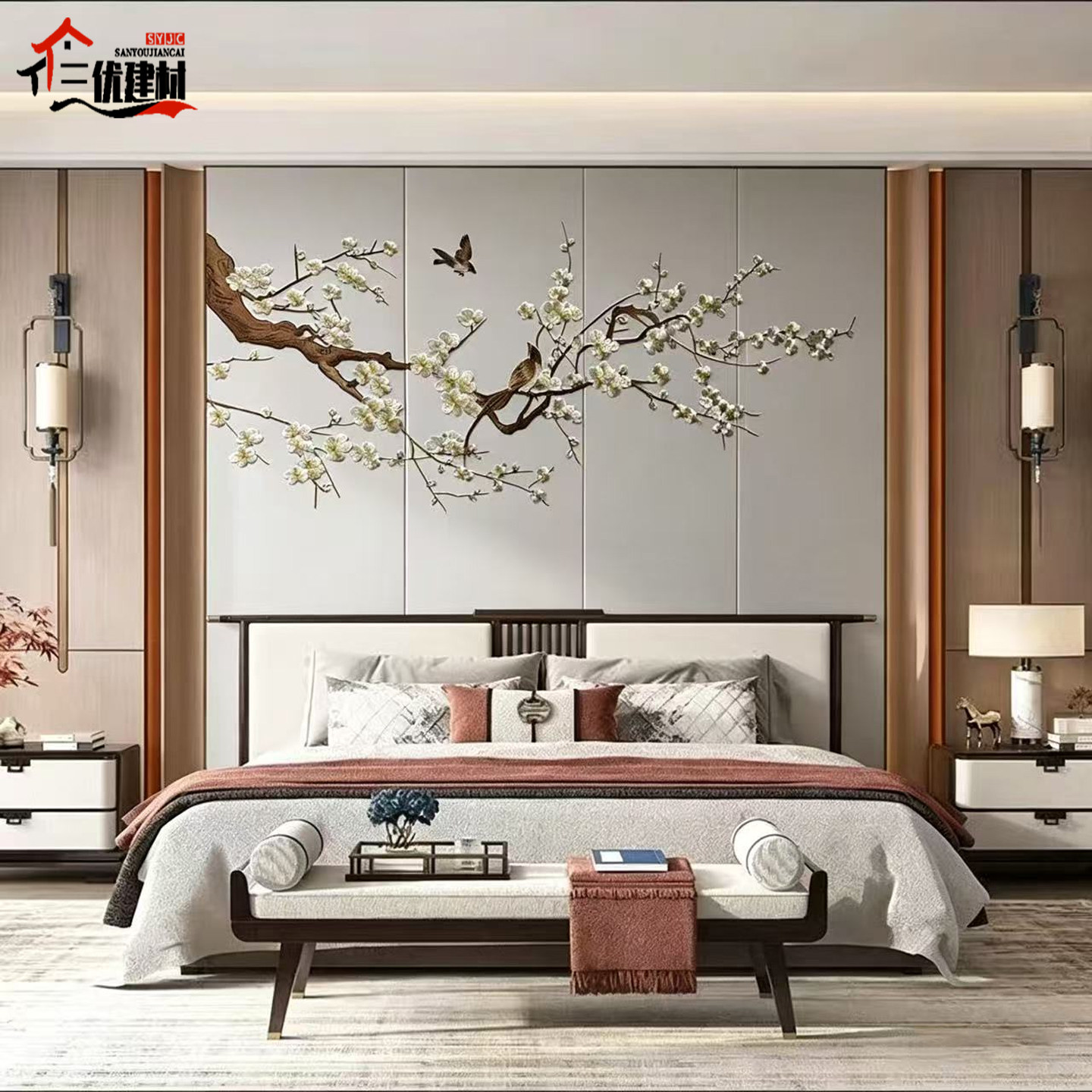 新中式刺绣独绣硬包背景墙定制