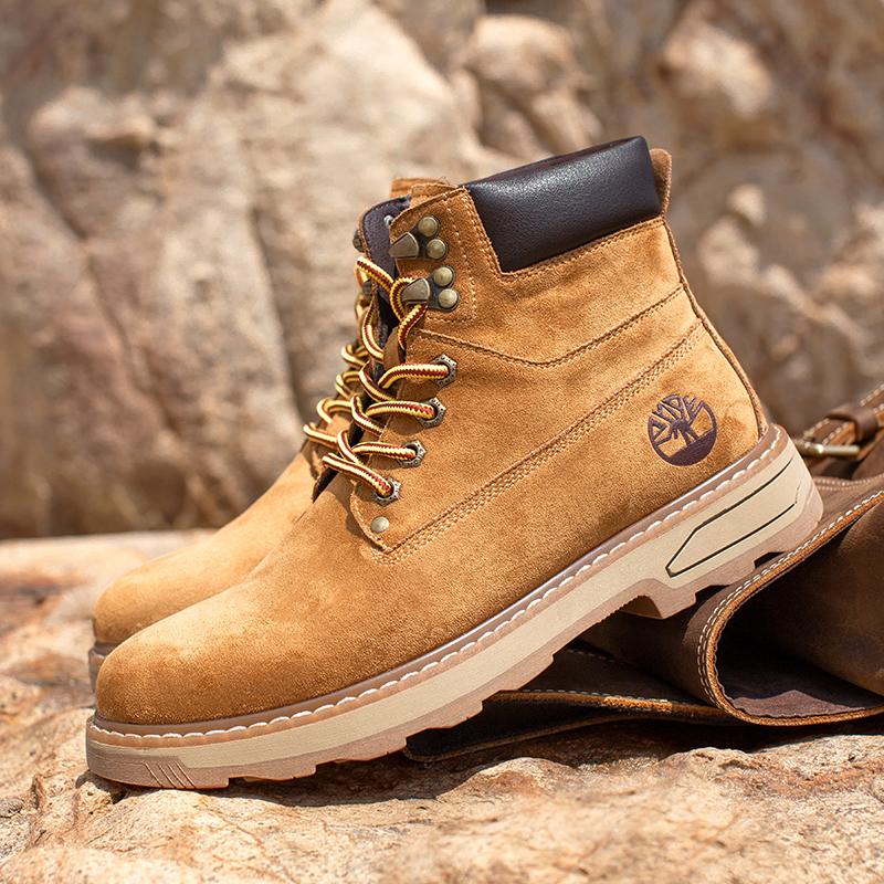 阿美咔叽反绒牛皮马丁靴户外休闲登山工装靴男潮流英伦真皮大黄靴