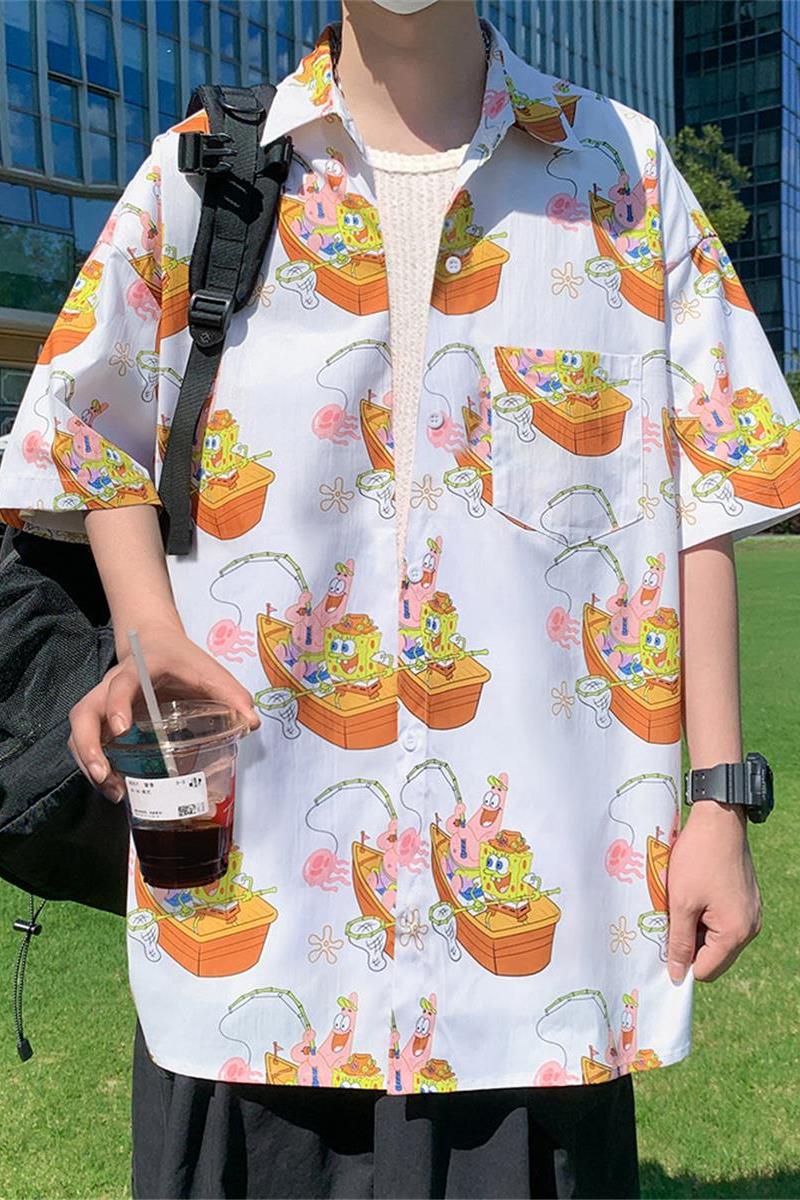 C001P38新品冰丝薄款短袖花衬衫男宽松沙滩休闲衬衣休闲开衫外套,男装衬衫,星座304A-1