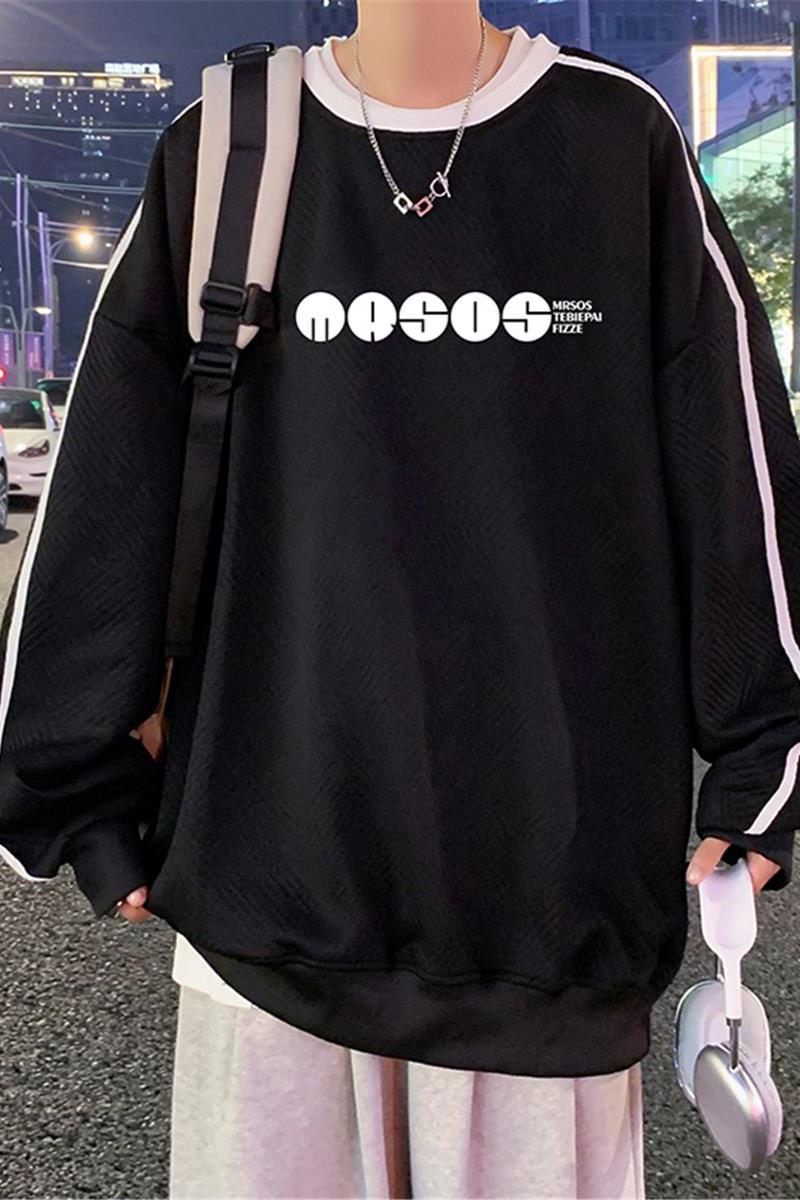 W527P45新品圆领卫衣男oversize打底宽松潮牌撞色上衣,男装卫衣,星座304A-1