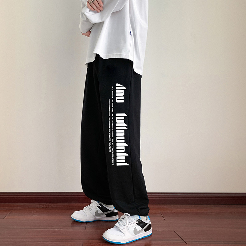 K815BP45加绒55冬款裤子男束脚运动卫裤男港风字母印花长裤子,男装休闲裤,星座304A-1