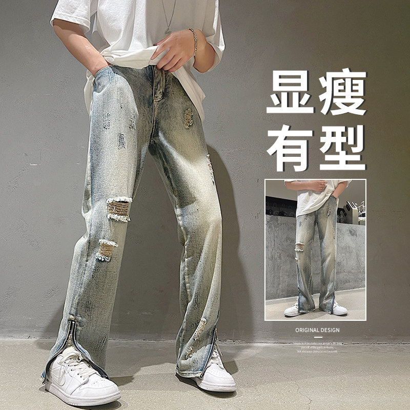 XZ304A-1-K9024BP55新款高街牛仔裤裤脚拉链装饰潮流情侣款,男装牛仔裤,星座304A-1