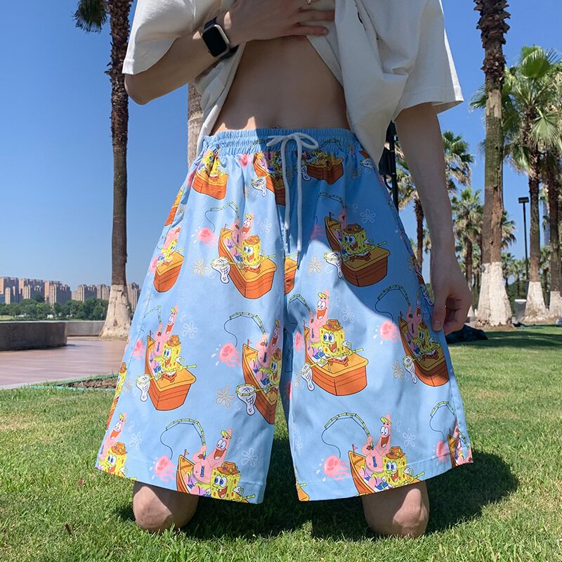 wassuphappy沙滩裤男士夏季潮牌速干花短裤薄款宽松休闲五分裤子,男装休闲裤,星座304A-1