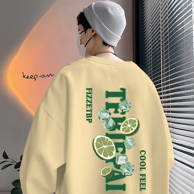 W502P35加绒45新品休闲圆领男士卫衣宽松外套冰爽字母印花上衣，男装卫衣，星座304A-1