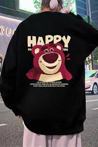 W550加绒P45新品圆领加绒卫衣宽松卡通草莓熊无帽外套休闲打底衫图片