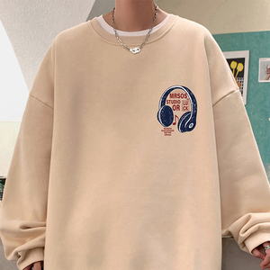 W556BP35秋冬卫衣宽松港风无帽套头oversize美式潮牌圆领外套图片